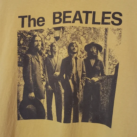 The Beatles 100% Cotton Tee Shirt Mustard Yellow Charcoal Gray Size S/M - Picture 3 of 7